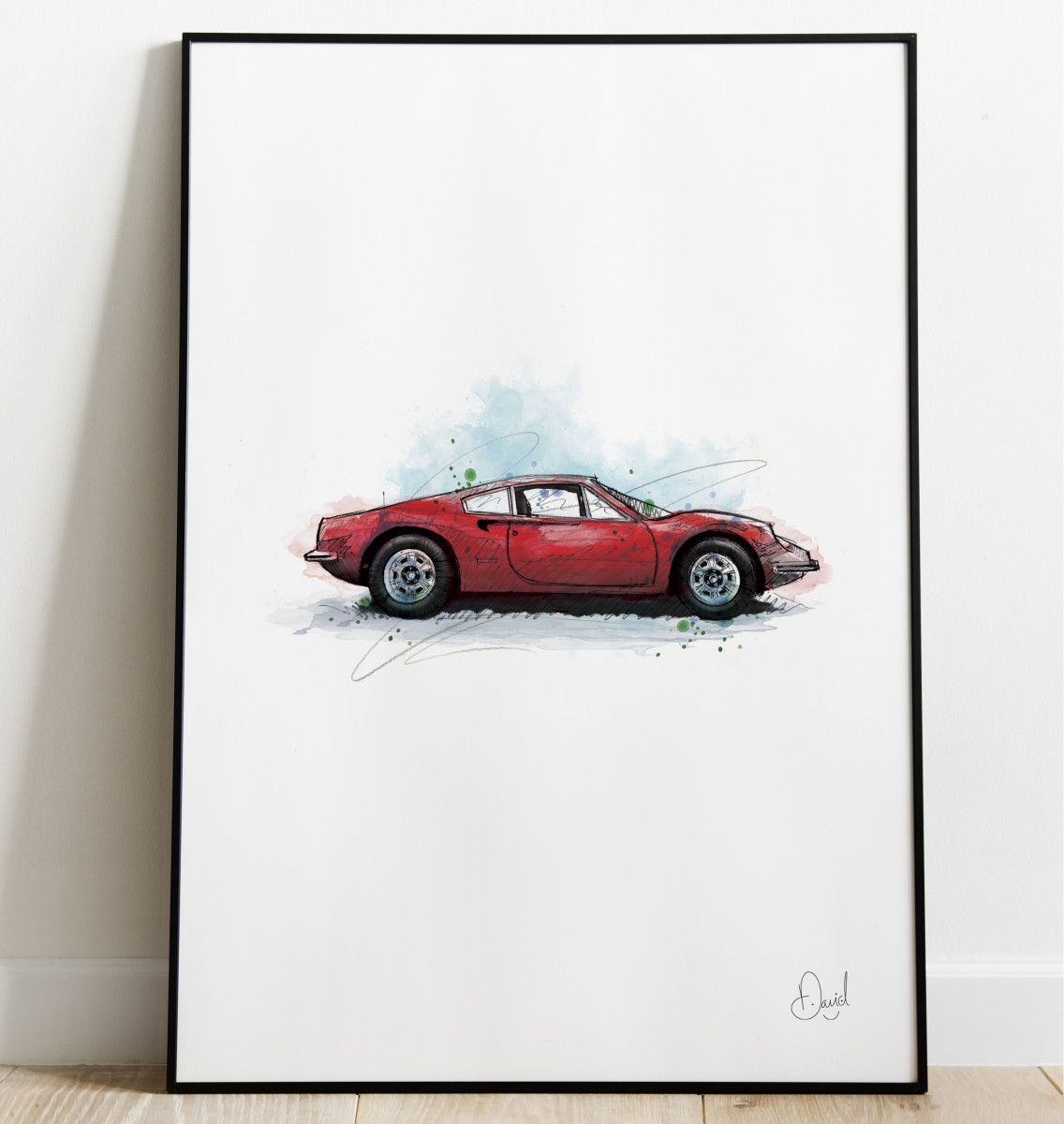 David Marston Art - Ferrari Dino - Rosso