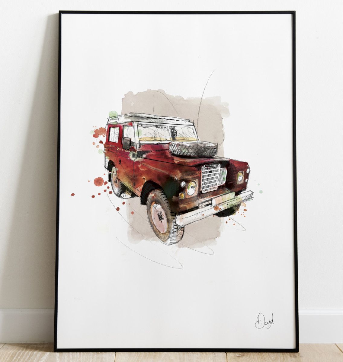 David Marston Art - Land Rover Defender - Red