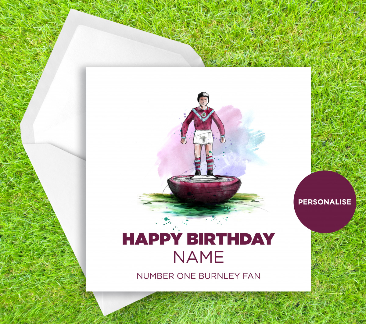 Burnley, Subbuteo, personalised birthday card