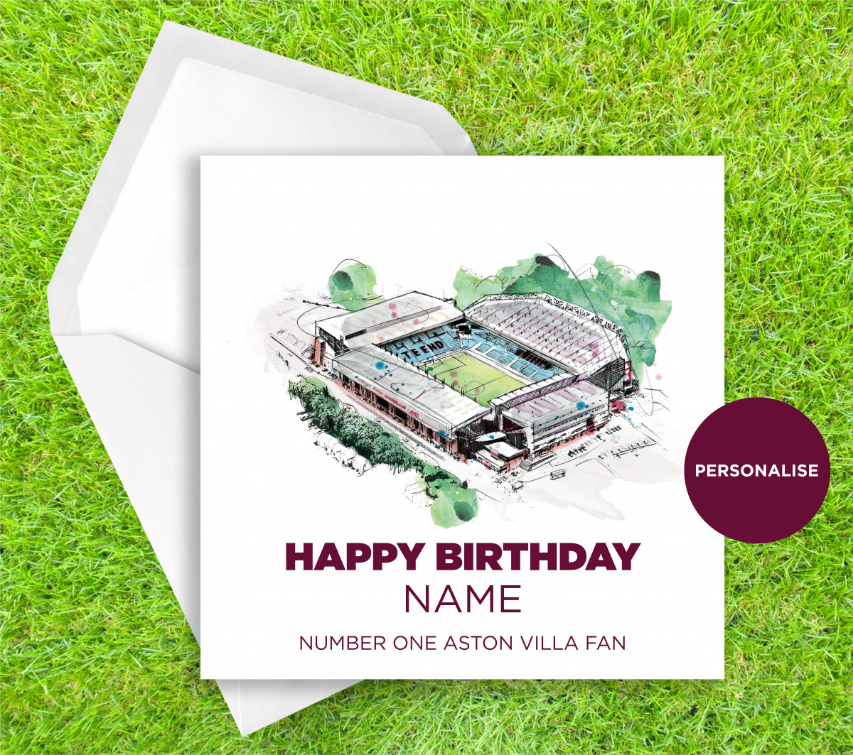 Aston Villa, Villa Park, personalised birthday card