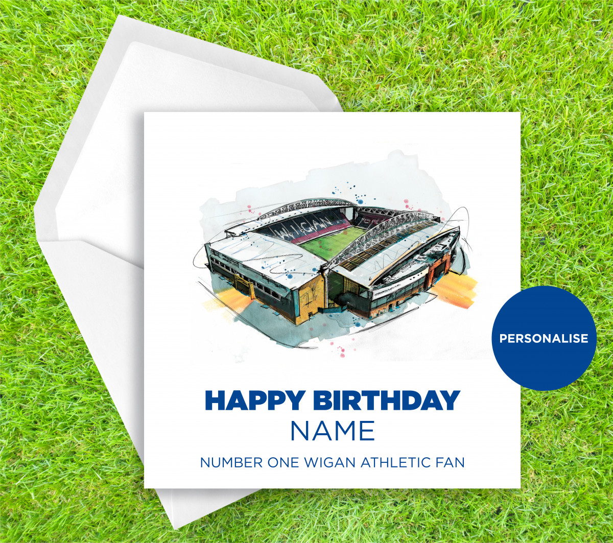 Wigan Athletic, Dw Stadium, personalised birthday card