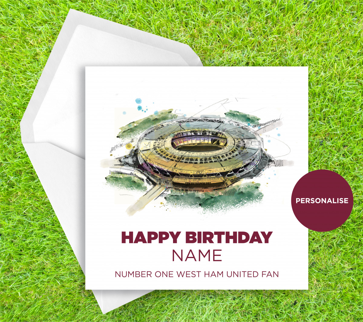 West Ham United, London Stadium, personalised birthday card