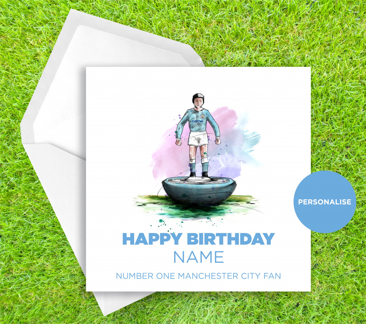 Manchester City, Subbuteo, personalised birthday card