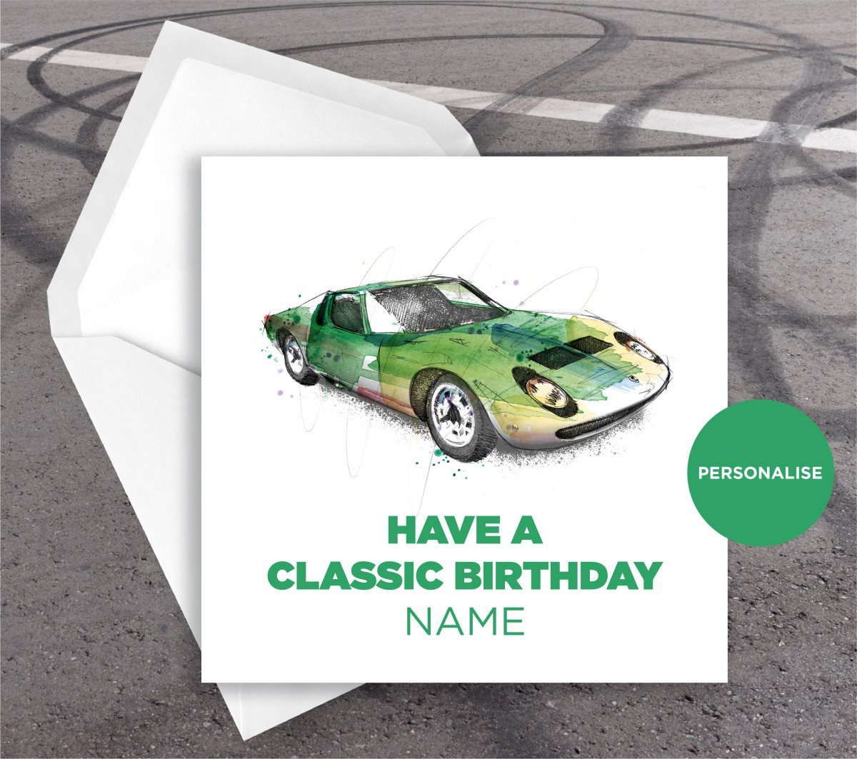 Lamborghini Miura, personalised birthday card
