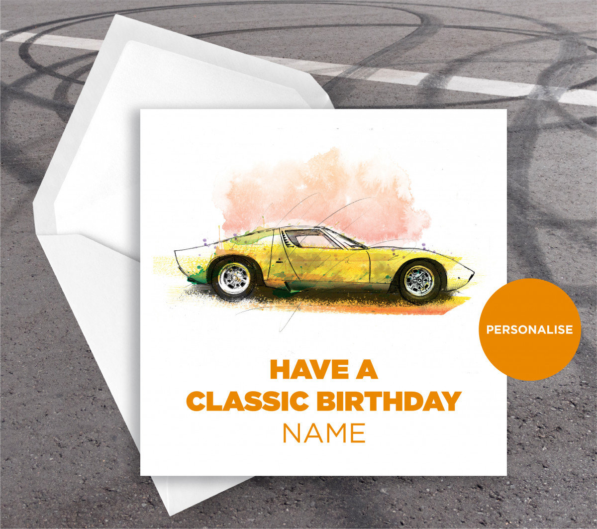 Lamborghini Muira, personalised birthday card