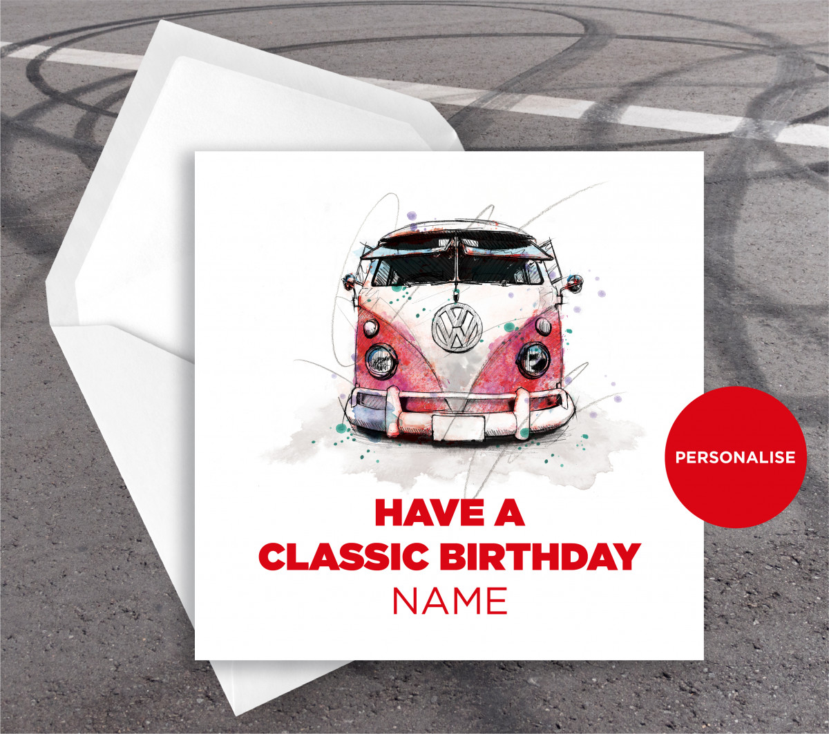 Volkswagen Campervan, personalised birthday card