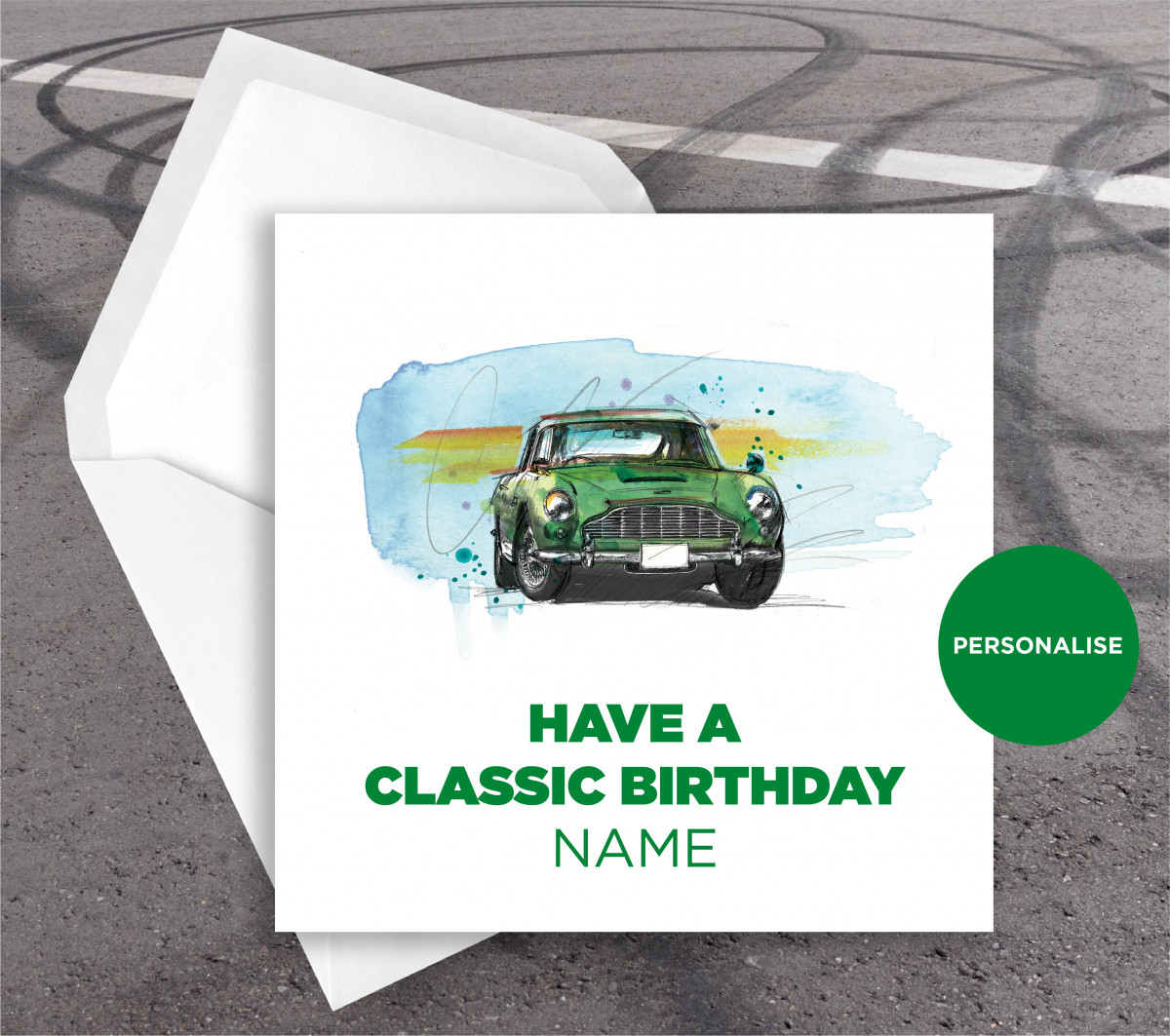 Aston Martin DB5, personalised birthday card