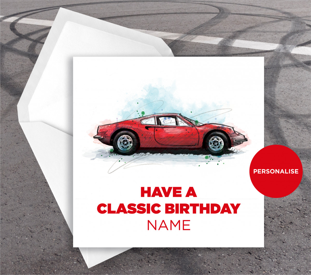 Ferrari Dino, personalised birthday card