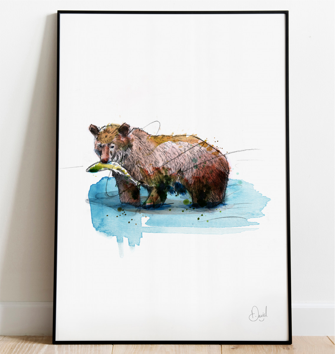Bearly Fishing, Grizzly Bear art print