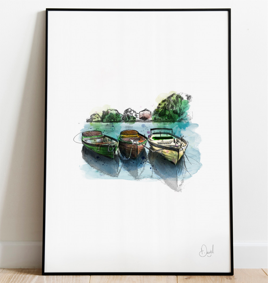 London - Rowing Boats on the Thames art print