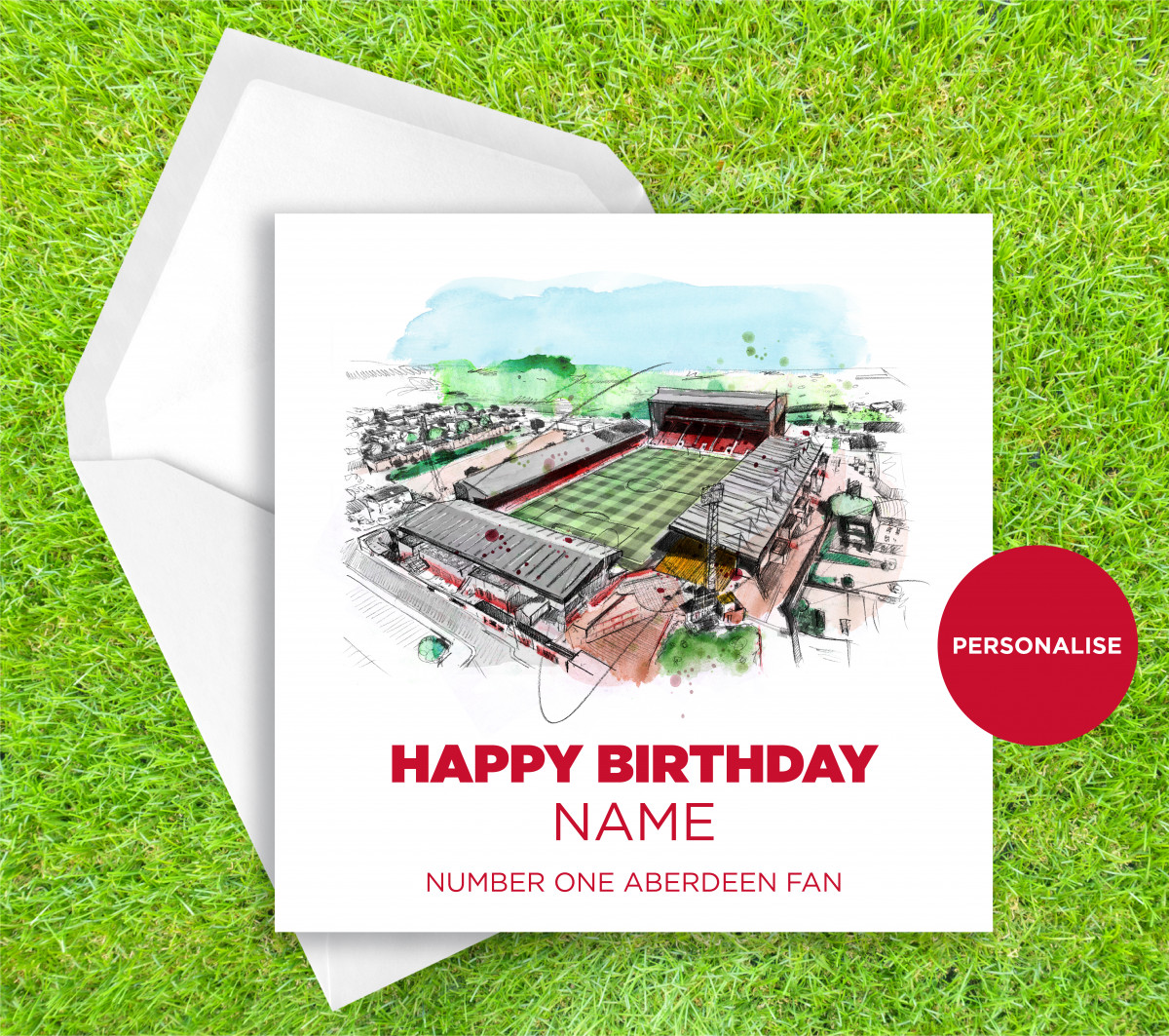 Aberdeen, Pittodrie, personalised birthday card